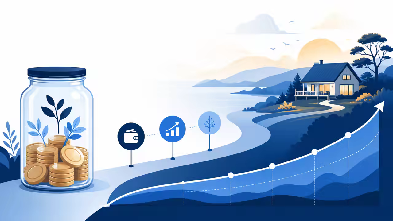 An illustrated savings path connecting current investments to a future retirement spending target.